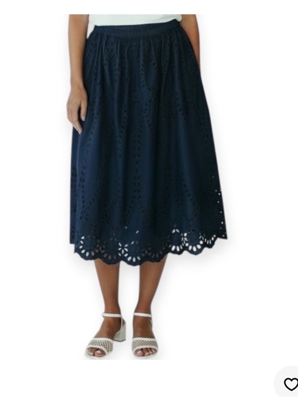 Frank & Eileen Navy Eyelet Scalloped Midi Skirt